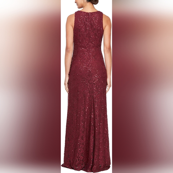 Alex Evenings Womens Long Sleeveless Cascade Ruffle Detail Dress with Front Slit - Picture 2 of 10